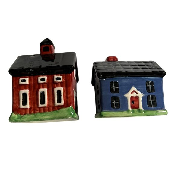 Old Fashion Ceramic Schoolhouse & Cottage Salt and Pepper Shaker Set Country - Picture 3 of 10
